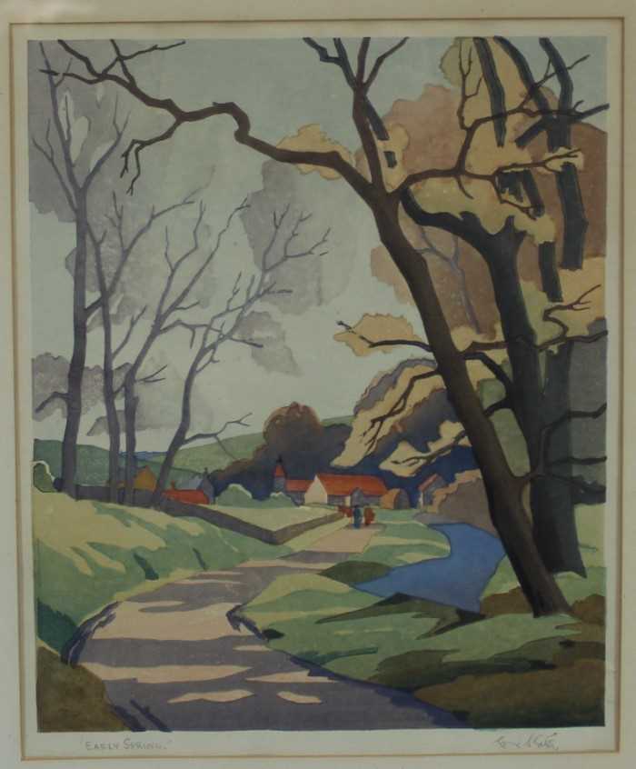 Lot 1118 - *Eric Slater (1896-1963) colour woodcut- Early Spring, circa 1932, signed and titled in pencil