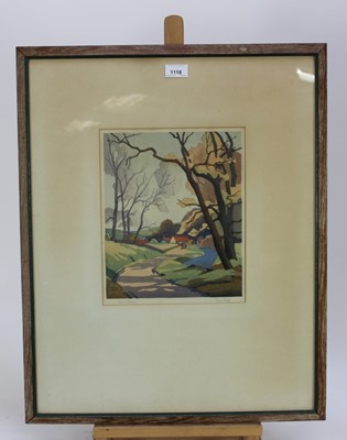 Lot 1118 - *Eric Slater (1896-1963) colour woodcut- Early Spring, circa 1932, signed and titled in pencil