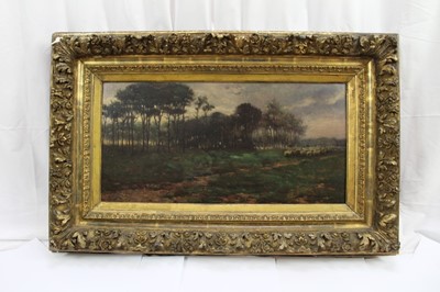 Lot 1077 - Edward Chappel (1859-1946) oil on canvas - sheep in landscape, signed, in gilt frame