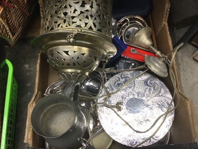 Lot 272 - Group of silver plated and other metalware including a set of scales.