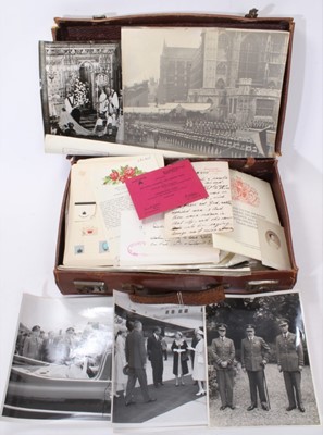 Lot 169 - Vintage suitcase containing Royal epherma, press photographs etc