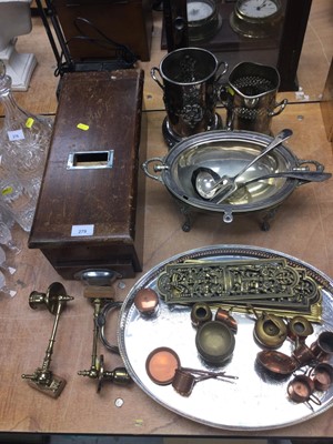 Lot 279 - Silver plate, brass ware and an old till