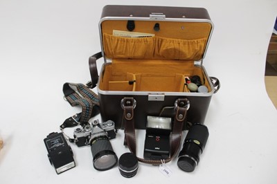 Lot 2450 - Olympus camera in case with lenses etc