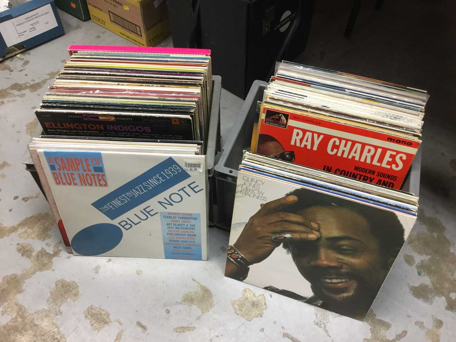 Lot 318 - Selection of LP records including Miles Davis, Manhattan Jazz Quintet, Ray Charles, Quincy Jones, Ramsey Lewis, Crusaders and Duke Ellington. Approx 115. Most appear to be in very good and excellen...