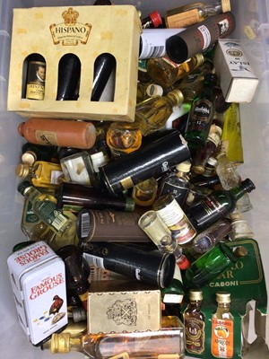 Lot 409 - Box of approximately 200 alcohol miniatures, including around 42 whiskys