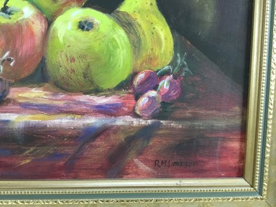 Lot 115 - Jeremy Andrews oil on board - self portrait with National Portrait gallery award label verso, together with an RM Simpson oil on board still life (2)