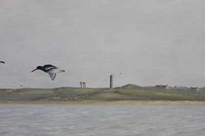 Lot 1001 - *Julian Novorol (b. 1949) oil on board - Oystercatchers, signed and dated 1975, inscribed verso, 49 x 75cm, framed