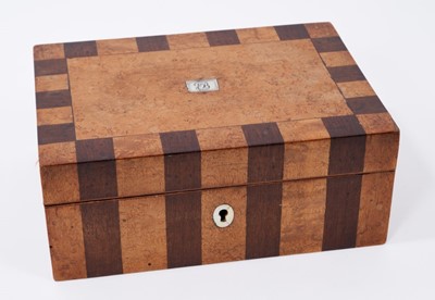 Lot 771 - 19th century French Palais Royal Sewing Box of rectangular form with rosewood and maple striped design with fitted interior