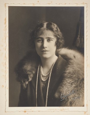 Lot 16 - H.R.H. Elizabeth Duchess of York (later H.M.Queen Elizabeth The Queen Mother) fine 1929s signed portrait photograph of the Princess wearing a fox fur stole and pearls by Navana, signed in...