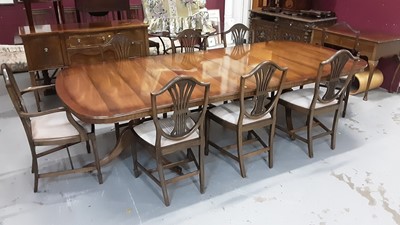 Lot 850 - Good quality Georgian style mahogany twin pedestal table with two extra leaves, 275cm wide, 122cm deep, 76cm high