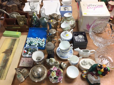 Lot 435 - Caithness crystal bowl, Waterford crystal desk clock, Royal Doulton The Old Balloon Seller, other glassware, decorative ceramics and sundries