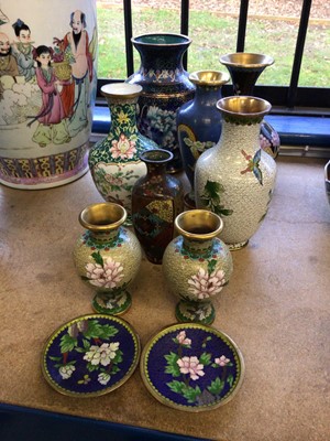 Lot 31 - Quantity of Chinese and Japanese cloisonné vases and dishes, together with a Chinese enamel vase (10)