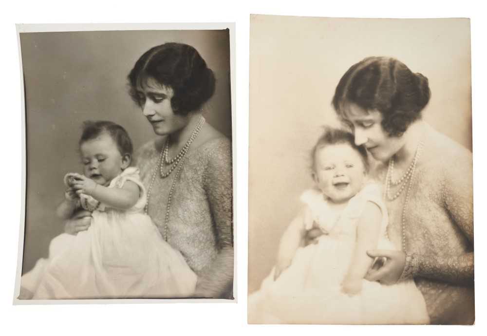 Lot 20 - H.R.H. Elizabeth Duchess of York (later H.M.Queen Elizabeth The Queen Mother) Two charming 1920s portrait photographs of the Princess with her infant daughter Elizabeth (later H.M.Queen E...