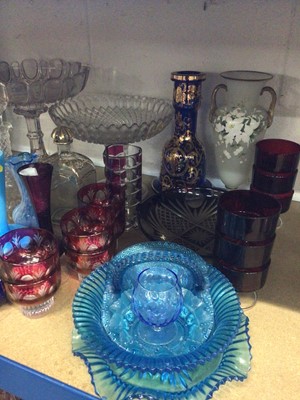Lot 36 - Collection of antique and later glassware, including cut cranberry glasses, decanters, etc