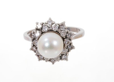 Lot 677 - Cultured pearl and diamond cluster cocktail ring