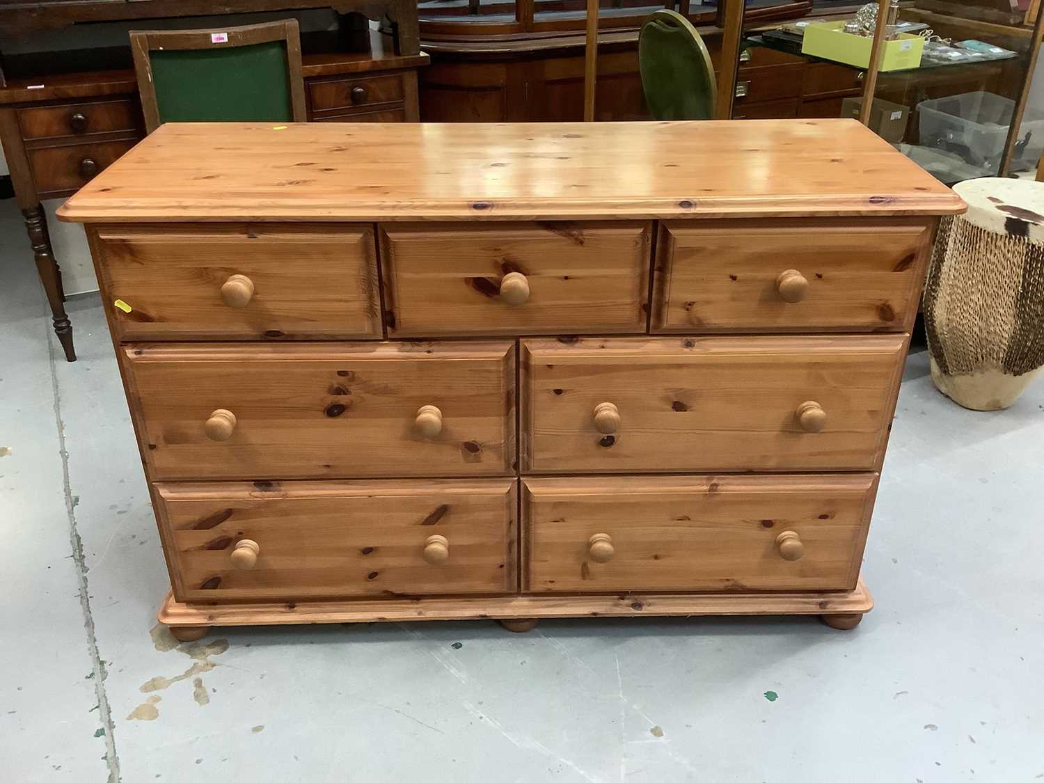 Lot 871 - Large pine chest of seven drawers, 135cm wide, 48cm deep, 86cm high