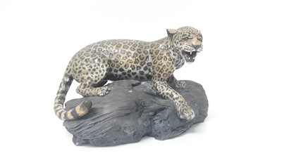 Lot 1117 - Sallie Wakeley (born 1967) ceramic sculpture of a leopard, signed and dated 2001