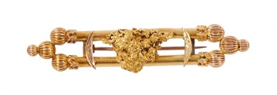 Lot 690 - 19th century Australian gold double bar brooch by George Richard Addis, Kalgoorlie, Western Australia, stamped 'G R Addis 18ct', nugget tested for be 22ct, back pin not gold.