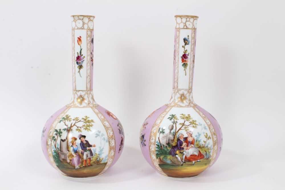 Lot 236 - Pair of Dresden porcelain bottle vases