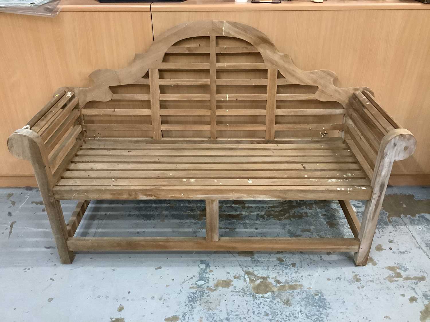 Lot 874 - Lutyens style teak garden bench, 166cm wide, 57cm deep, 103cm high