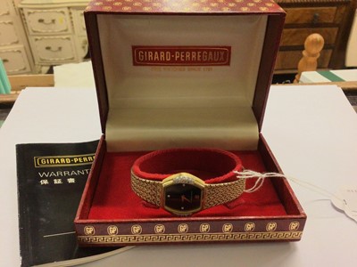 Lot 737 - 1980s ladies Girard-Perredaux silver gilt wristwatch with diamond-set bezel in original fitted box with warranty booklet dated 14th July 1981