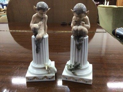 Lot 555 - Two Royal Copenhagen china elves on columns, Lladro, glass and other china ornaments