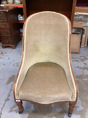 Lot 994 - Victorian walnut tub-shaped chair with beige velvet upholstery