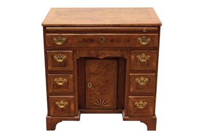 Lot 1299 - Early 18th century burr walnut and yew wood crossbanded kneehole desk