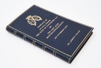 Lot 33 - The Marriage of H.R.H. The Duke of Gloucester and The Lady Alice Montagu-Douglas-Scott 6 th November 1935, rare signed de-luxe leather bound list of Wedding gifts with gilt tooled blue leather bind...