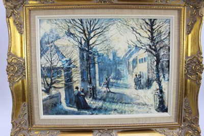 Lot 1210 - *Tom Keating oil on canvas- figures in the street, signed, in gilt frame