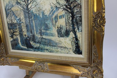Lot 1210 - *Tom Keating oil on canvas- figures in the street, signed, in gilt frame