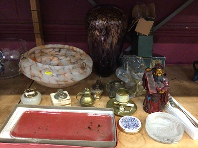 Lot 521 - Sundry items, including Japanese studio pottery, art glass, light shade etc