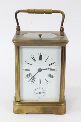 Lot 954 - Late 19th / early 20th century brass carriage clock with alarm mechanism