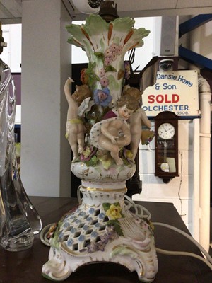 Lot 398 - Dresden style continental porcelain lamp