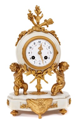 Lot 959 - 19th century French alabaster mantel clock