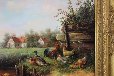 Lot 67 - Leon Arie Feyen (b. 1947) oil on panel, fowl in a landscape