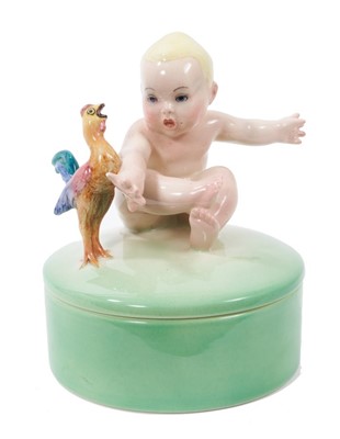 Lot 112 - Lenci ceramic figural box in the form of a baby and cockerel