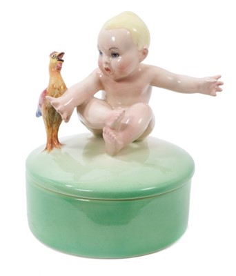 Lot 112 - Lenci ceramic figural box in the form of a baby and cockerel