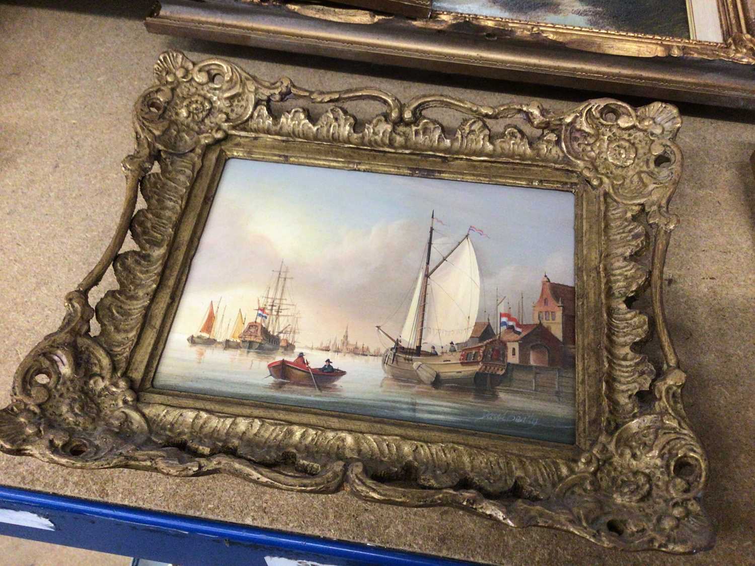 Lot 214 - Dutch style oil on board, 17th century marine scene