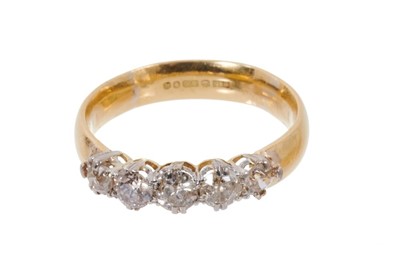 Lot 681 - Diamond five stone ring with old cut diamonds