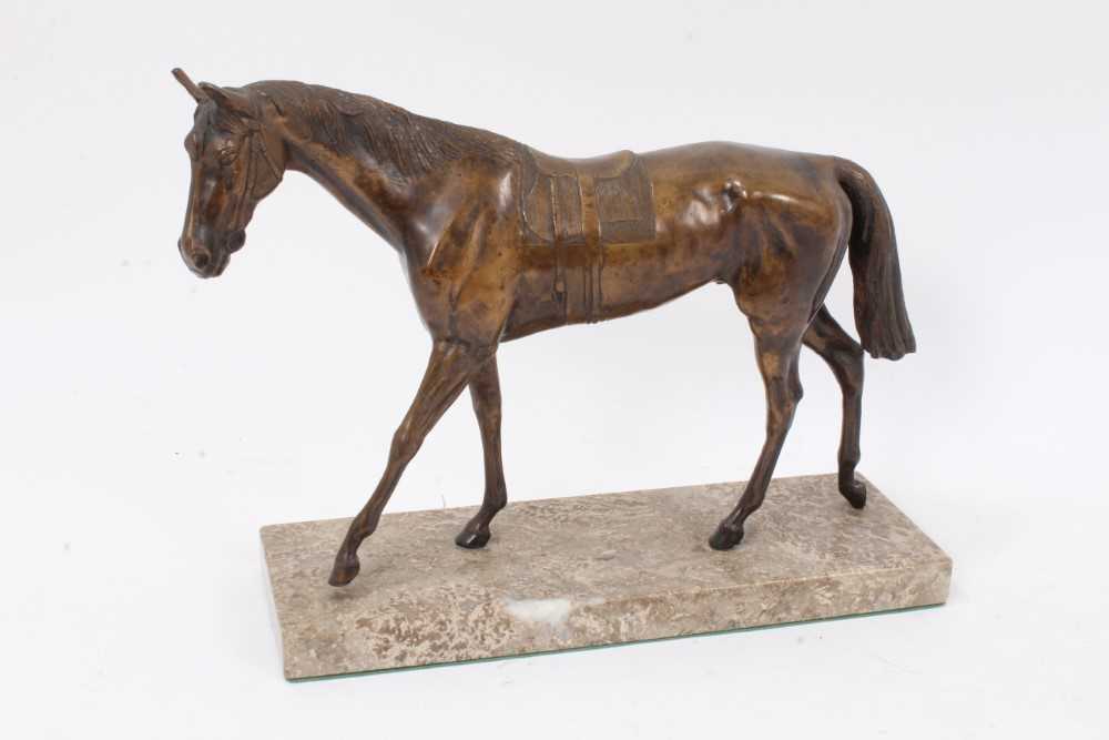 Lot 893 - Contemporary bronze sculpture of a racehorse on marble base