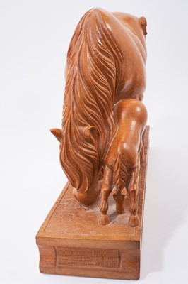 Lot 822 - Manner of Robert Mouseman Thompson: Carved oak sculpture of a heavy horse and foal