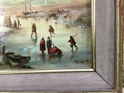 Lot 98 - Maria Toldy (b. 1939) pair of oils - skating scenes, signed