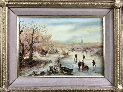Lot 98 - Maria Toldy (b. 1939) pair of oils - skating scenes, signed