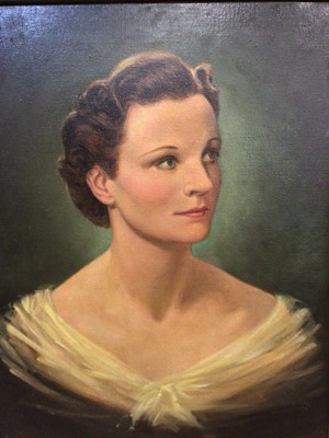 Lot 382 - Oil on canvas quarter length portrait of a lady