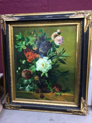 Lot 397 - Oil on canvas still life of flowers and two other paintings (3)