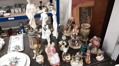Lot 154 - Decorative ceramics including Doulton figurines, Portmeirion tablewares, Royal Crown Derby paperweight, Capodimonte etc