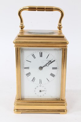 Lot 952 - Late 19th century French brass carriage clock by Alfred Drocourt of Paris in gorge shape brass case