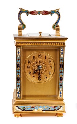 Lot 950 - Late 19th century French champlevé enamel carriage clock