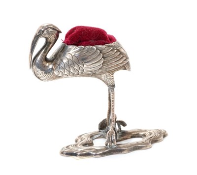 Lot 420 - Novelty pin cushion in the form of a stork